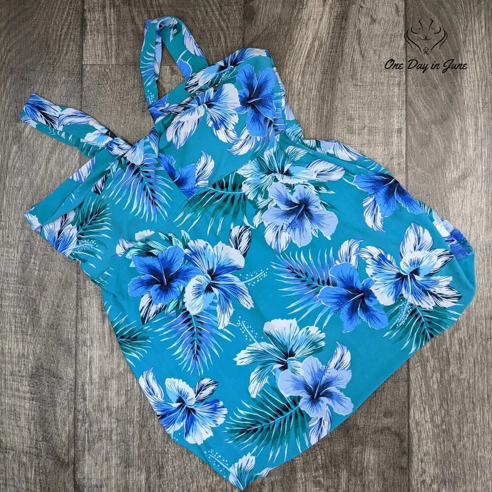 Coastal Blue Crisscross Front Halter Neck Tankini Swimsuit Size XS (0-2)